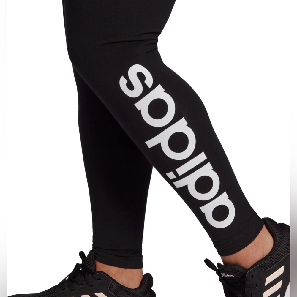 Adidas Black Leggings with Prominent White Branding-Women’s Size M